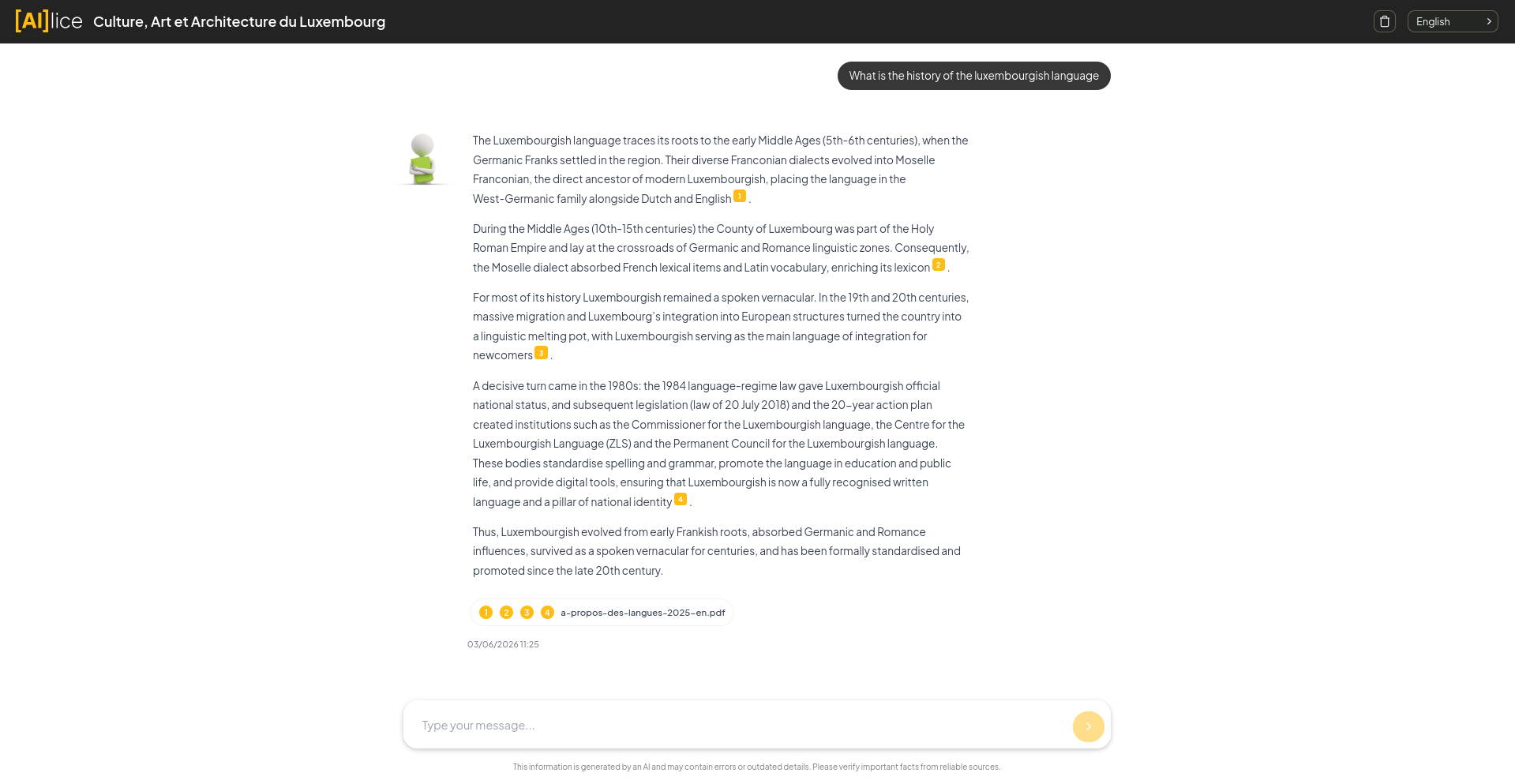 Learner chat interface with cited answers